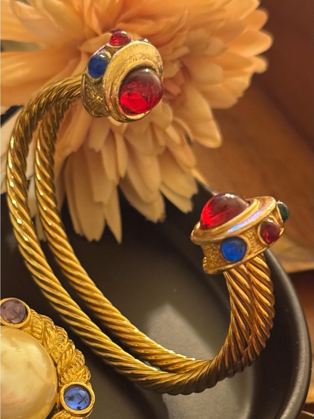 Double Cable Cuff With Cabochons Vintage Bracelet
